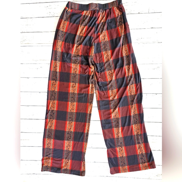 Crazy Train Western Buffalo Plaid W/ Tooled Leather Look Lounge Pants W/ Pockets - Picture 5 of 12